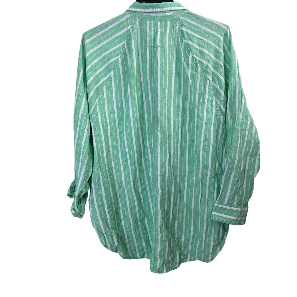 Aerie green and white striped linen blend button-down cover-up shirt M K - Picture 5 of 5